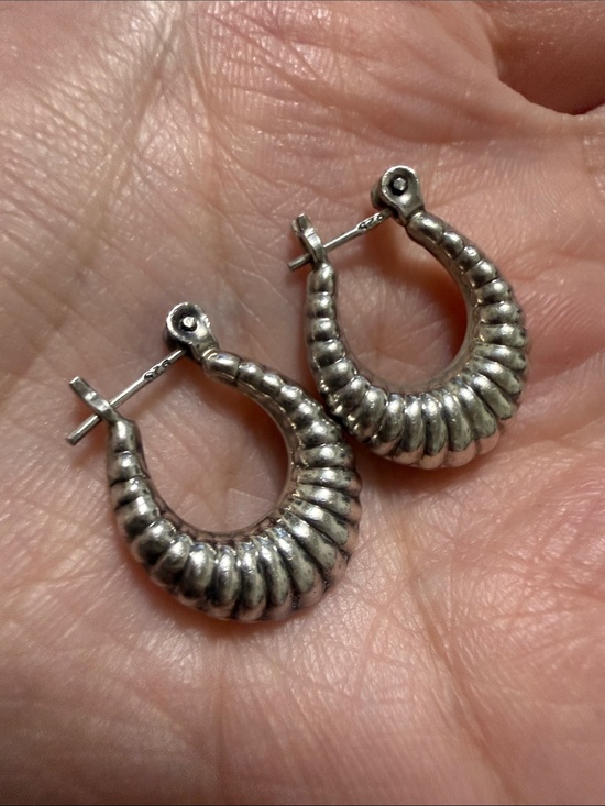 925 Sterling Silver Jewelry - Sterling Silver 925 Textured Hoop Earrings